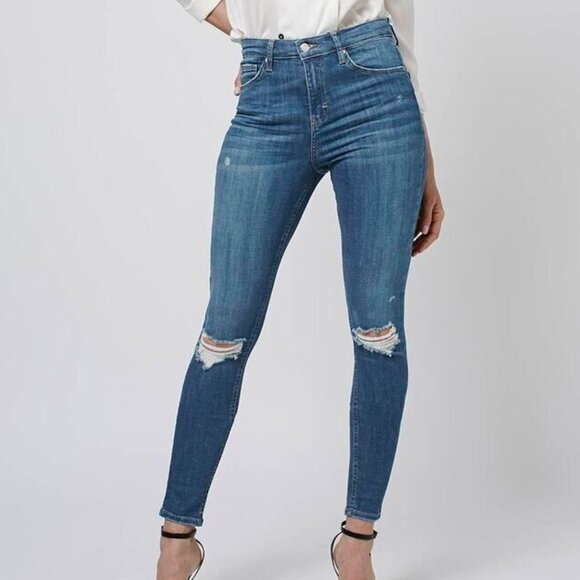 *3/$10* Topshop Jamie Distressed Knee Moto Jeans Blue Size 28 - Picture 1 of 9